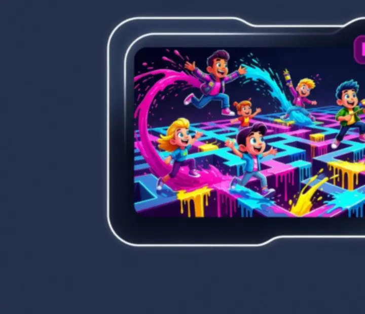 Editorial splash art of Paint Hide & Seek with colorful paint trails in a stealth maze